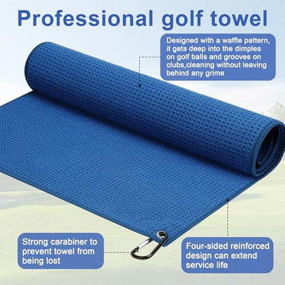 Pro 3 Pack Golf Towels (16"x16"), Durable Microfiber Golf Towels with Hook and Loop Fastener, Premium Essential Accessories for Golf Bag for Men(Gray, Blue, Black)