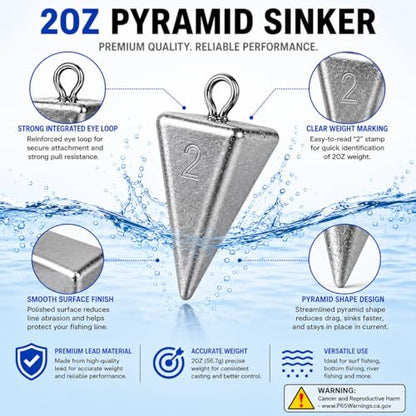 Pyramid Fishing Sinkers for Saltwater Surf Fishing, Lead Casting Weights for Beach Pier Ocean Bottom Rigs, 1oz, 2oz, 3oz Assorted Fishing Tackle - size: 1oz、2oz、3oz-10Pcs