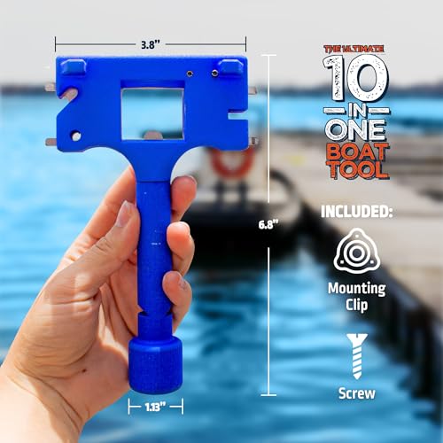 Boat Gadget 10-in-1 Boat Tool - Must-Have Boat Accessory with Gas Cap Key, Fishing Line Cutter, Bottle Opener, Whistle & More - Smart Addition to Any Boat Tool Kit for Fishing, Boating & Fun