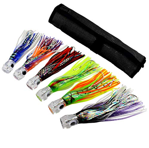 OCEAN CAT Saltwater Trolling Lure for Marlin Tuna Mahi Dolphin Durado Wahoo Trolling Lures Free Mesh Bag Offshore Big Game Lures - color: 9 in - Crystal Head - 6pcs
