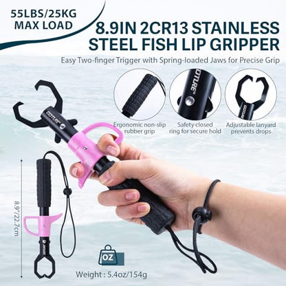 GOTURE Pink Fishing Tackle Box Set, Fishing Kit，12-in-1 Tackle Box Set with Stainless Steel Tools，Lures, Fishing Gift for Women & Beginners (Gift Ready) - color: Gift Boxed, size: Pink Tools Set + Lure Kit + CR-Gloves