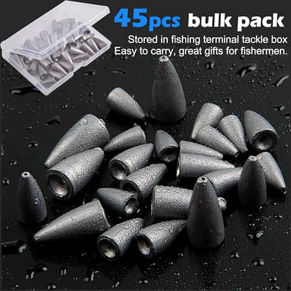Bullet Fishing Weights Sinkers, 45 Pack Fishing Sinkers Worm Weights Sliding Fishing Sinkers for Bass Fishing Pitching and Flipping Texas Rigs Saltwater Freshwater Fishing Tackle - style: 3/16oz - 45pcs