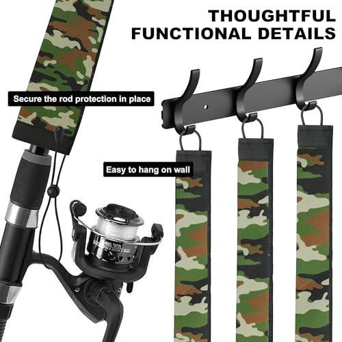 Neoprene Camo Fishing Rod Sleeves,Fishing Pole Sleeves,Fishing Rod Socks | UV Resistance,Puncture Resistant, Protect Casting, Spinning, Trolling Fishing Rods, Storage, tangled-free,75in,68in,60in - color: Deep Green Camo, size: 60"