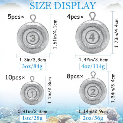Fishing Weights Sinkers, Disc Sinkers Weights Coin Sinkers Freshwater Saltwater River Bank Surf Fishing Catfishing 1oz 2oz 3oz 4oz - style: 4oz-4pcs