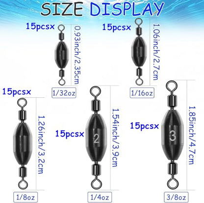 15Pcs Fishing Weights Swivel Bullet Sinkers Brass Fishing Weights | Saltwater Freshwater Bass Sinker Fishing Weights with Swivel Rolling - size: 1/2oz