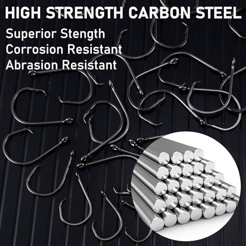 Dr.Fish 50 Pack in-line Circle Hooks, Straight Shank Octopus Hooks, Freshwater & Saltwater Fishing Catfish Tuna Bass Striper - size: #2/0-50pack