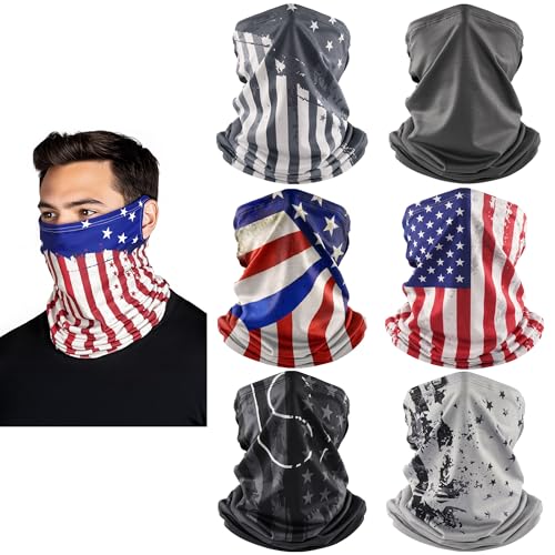HONGTEYA 6 Pack Summer Neck Gaiter, UV Protection Cooling Face Mask Breathable Bandana Head Scarf Face Cover for Men Women - color: Multicolor Flag Print