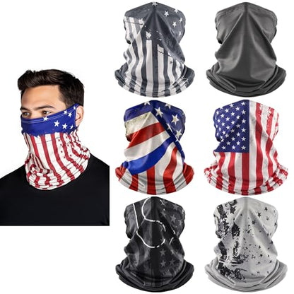HONGTEYA 6 Pack Summer Neck Gaiter, UV Protection Cooling Face Mask Breathable Bandana Head Scarf Face Cover for Men Women - color: Multicolor Flag Print