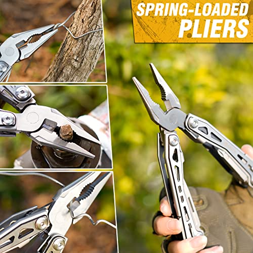 BIBURY Multitools BI2043, 17-in-1 Portable Multitool Foldable Spring-Loaded Pliers with Scissors, Can Opener & Screwdriver, Safety Locking EDC Tools for Camping Outdoor Activities Home Repair (Black) - size: 17-IN-1 Black