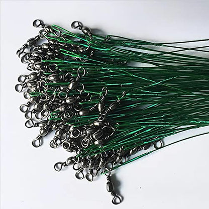 50pcs Fishing Wire Leaders Nylon-Coated Fishing Line Trace Lure Leaders with Swivels and Snaps Stainless Steel Fishing Tackle Leaders Tackle - color: Green, size: 10inch