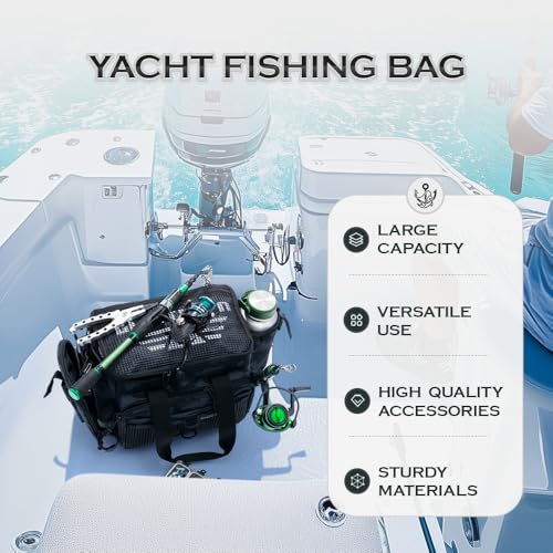 Ghosthorn Fishing Tackle Bag with Rod Holder Saltwater & Freshwater Resistant Tackle Box Bag - Waterproof Base, Adjustable Padded Shoulder Strap (Black Camouflage) - color: Black MiCai-Waterproof Bottom, size: Standard