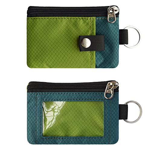 CHENSPRX Minimalist RFID Blocking Small Wallet with ID Window,WaterResistant Zip Id Case Wallet with Lanyard Keychain for Cards,Cash,Travel,Women,Men - color: GreenOnion+DarkGreen