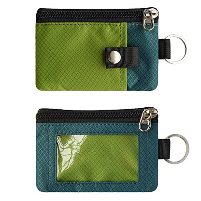 CHENSPRX Minimalist RFID Blocking Small Wallet with ID Window,WaterResistant Zip Id Case Wallet with Lanyard Keychain for Cards,Cash,Travel,Women,Men - color: GreenOnion+DarkGreen