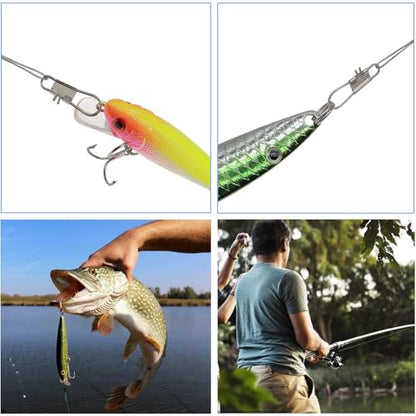 Stainless Steel Fishing Wire Leaders, Black Coated & Uncoated Options, Heavy Strength 31–100LB, 6–21in Multi Sizes with Rolling Swivels Snaps for Salt Fresh Water Shark Pike Barracuda - color: 11.81in - 50pcs(31LB)