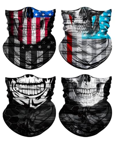 4Pack Neck Gaiter for Men Women Face Cover Mask Head Wrap Balaclava Headwear Bandana Headband Magic Scarf - color: A-bone Flag-3
