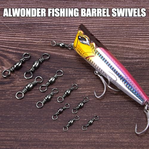 Alwonder 100-Pack Fishing Barrel Swivels, High Strength Stainless Solid Ring Brass Barrel Swivel with Black Nickel Coating, Rolling Fishing Swivels Tackle Line Connector Saltwater Freshwater - size: #4/0-143LB