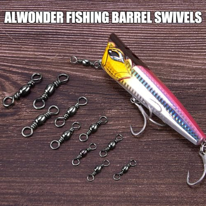 Alwonder 100-Pack Fishing Barrel Swivels, High Strength Stainless Solid Ring Brass Barrel Swivel with Black Nickel Coating, Rolling Fishing Swivels Tackle Line Connector Saltwater Freshwater - size: #2-102LB