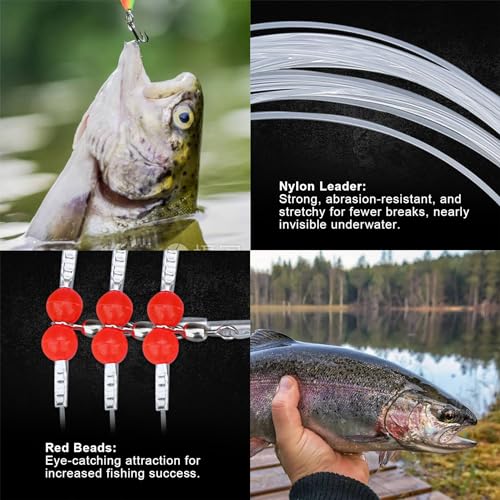 12/24pc Mono Leader Rigs - High Low Surf Fishing, Snaps, Swivels, Beads, 1/2 Arm for Bait, Lure, Hook, Salt/Freshwater