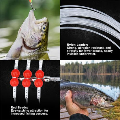 12/24pc Mono Leader Rigs - High Low Surf Fishing, Snaps, Swivels, Beads, 1/2 Arm for Bait, Lure, Hook, Salt/Freshwater