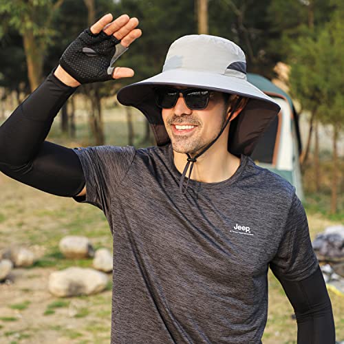 HUAMULAN Women Large Brim Sun Hat with Neck Flap, Men Quick Dry Hiking Fishing Safari Hat UPF 50+ - color: Hyp011-qianhui
