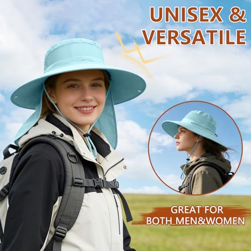 ZOORON Sun Hats for Men Women Fishing Hat with Neck Flap,UPF 50+ Sun Hat Waterproof Wide Brim Bucket Hats for Safari Hiking - color: 1-blue(neck Flap)