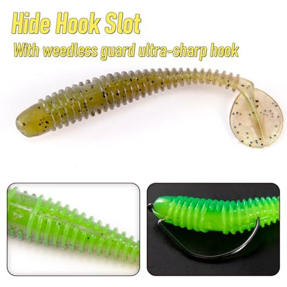 Dr.Fish 20 Pack Paddle Tail Swimbait Soft Fishing Lure Bass Fishing Freshwater Soft Plastic Shad Bait Drop Shot Bait Bluegill Panfish Crappie 1.4''/2''/3'' - color: Fluorescent Yellow, size: 3''-20 Pack