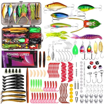 FONMANG Fishing Lures - Tackle Box with Tackle Included, Fishing Kit with VIBs, Frogs, Minnows, Soft Baits, Hooks & Weights Accessories, Freshwater Lure Kit for Bass Walleye Trout - color: F4-153pcs Fishing Lure Kit