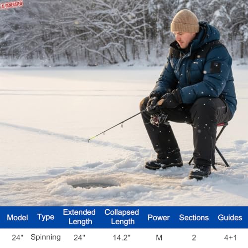 Goture Ice Fishing Rod and Reel Combo with Carry Bag, 24''Medium Spinning Ice Fishing Pole, 58Pcs Jigs & Lures with Storage Box, Line,Fish Gripper, Pliers and Tools for Trout Bass Walleye - color: 10Pcs Ice Fishing Kit A3 (58Pcs Jig Set )