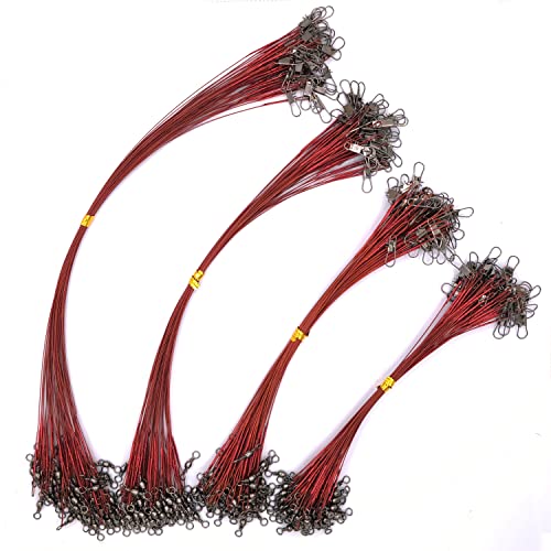 50pcs Fishing Wire Leaders Nylon-Coated Fishing Line Trace Lure Leaders with Swivels and Snaps Stainless Steel Fishing Tackle Leaders Tackle - color: Red, size: 12inch 50PCS