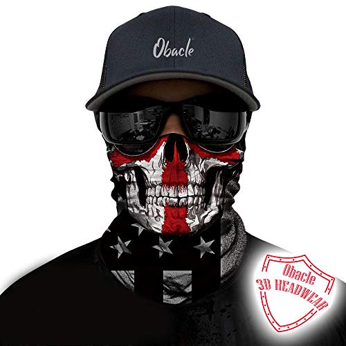 Obacle Bandana Face Mask Neck Gaiter Tube Mask Men Women for Sun Dust Protection - color: Skull White Face Red Cross