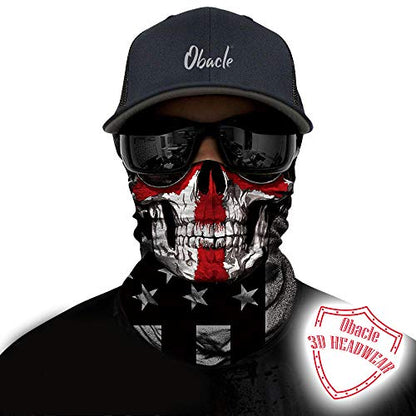 Obacle Bandana Face Mask Neck Gaiter Tube Mask Men Women for Sun Dust Protection - color: Skull White Face Red Cross