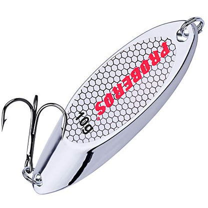 PROBEROS Fishing Spoons Lures Bass Baits Jigging Bait Tackle with Treble Hooks Hard Metal Spoon Fishing Lure Weight Pick 10 Pcs/Pack Silver Gold - color: 10PCS Silver, size: 10G-0.35OZ