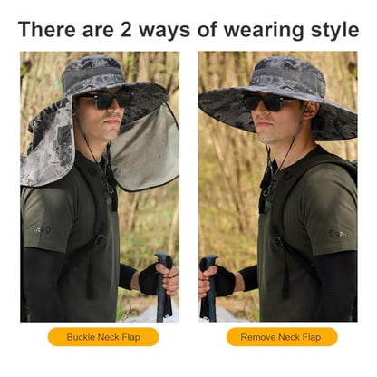 HUAMULAN Men Summer Sun Hat Women Safari Wide Brim Fishing Hats UV Protection Neck Flap Bucket Gardening Hiking Hunting Cap - color: Hyp016-shenhui-smo