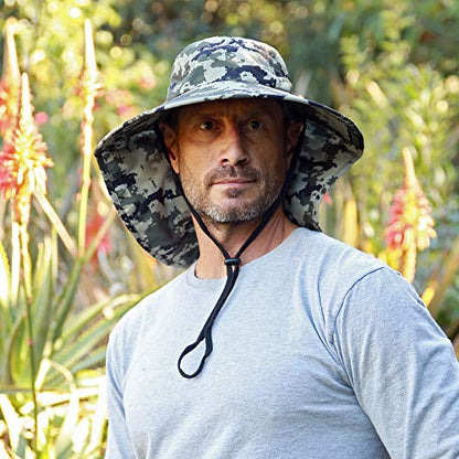 Tirrinia Wide Brim Sun Hat with Neck Flap for Men & Women, Breathable Hiking Fishing Safari Hat, Outdoor UV Protection Cap - color: Digital Camo Green