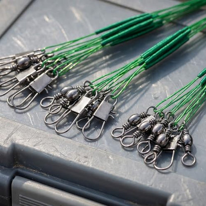 MOBOREST 60PCS Fishing Leaders, Hi-Low Rig Fish Line Stainless Steel Wire Leader with Swivel Snap Assortment Fishing Gear Connect for Lures Bait Rig Hooks