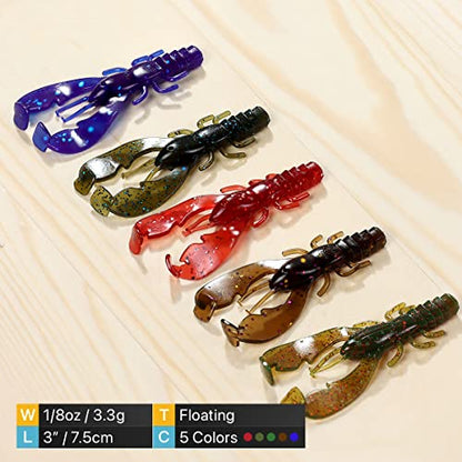 Ned Rig Baits Kit,TRD Soft Plastic Worms or Crawfish for Bass Fishing - color: Crawfish