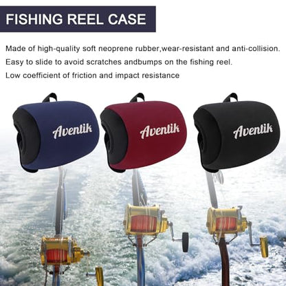 Aventik Neoprene Conventional Reel Cover Round Reel Gloves Trolling Reels Storage Reel Pouch Fits 800 1000 2000 3000 4000 5000 6000 Series Fishing Reels - color: Black/Blue, size: S:3.5''W x 2.6''D