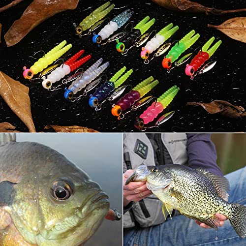 Crappie Jigs and Lures Kit -135 & 40 Piece Set with Plastics, Jig Heads, Split-Tail Grub Baits - Perfect for Crappie Fishing, Panfish Lures - color: Split-Tail Grub 40 pc. KIT Combo 1