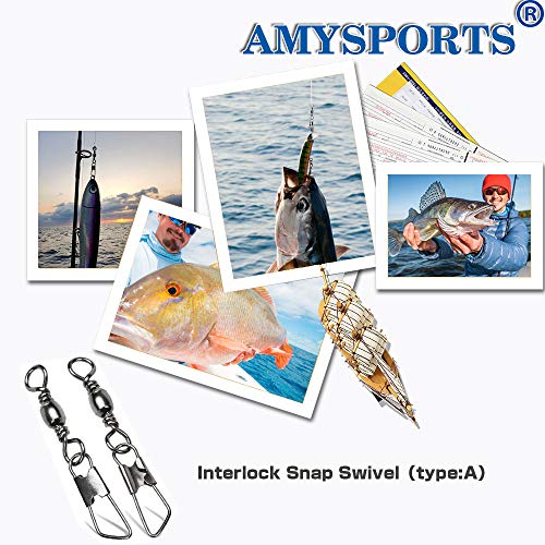 AMYSPORTS Stainless Steel Snap Swivel Saltwater High Strength Snaps Fishing Barrel Line Connector Fishing Swivels Barrel Safety Snap Fishing Tackle Stainless Steel Accessories - size: Size8 (24lb) 50 pcs
