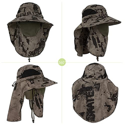 Unisex Outdoor Work Sunhat with Face Neck Flap UV Protection for Fishing Hiking Mountaineering Garden - color: Brown