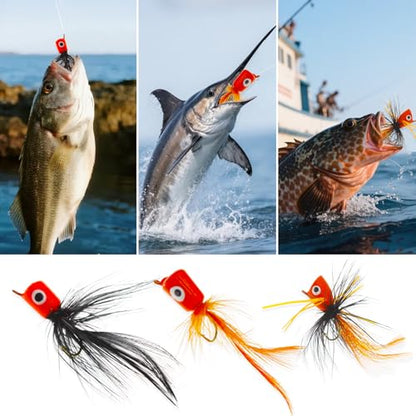Fly Fishing Poppers Fly Fishing Dry Flies Topwater Fishing Lures Bass Popper Flies Bugs Lures Panfish Bait Fly Trout Bobber Flies Kit for Bass Trout Panfish Bluegill Salmon - color: 20pcs Fly Fishing Poppers