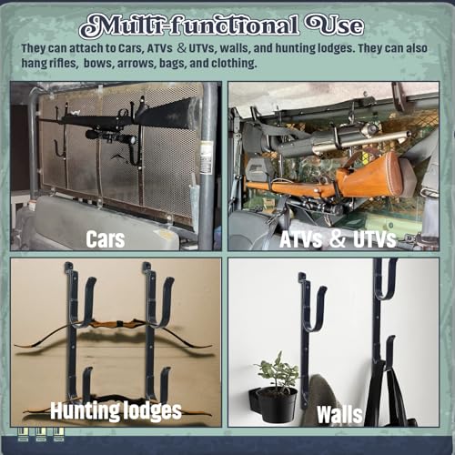 2-Pack Metal Gun Racks for Truck, Durable Outdoor Truck Gun Holder for Rear Window, Adjustable Wall-mounted Gun Racks, Hang for Two Guns, Rifles, Bows, Arrows, or Tools, Used for Cars, ATV&UTV