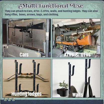 2-Pack Metal Gun Racks for Truck, Durable Outdoor Truck Gun Holder for Rear Window, Adjustable Wall-mounted Gun Racks, Hang for Two Guns, Rifles, Bows, Arrows, or Tools, Used for Cars, ATV&UTV