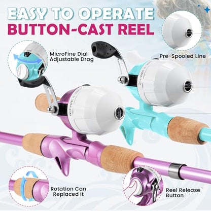 Kids Fishing Pole, Portable Telescopic Kids Fishing Poles for Boys Girls Youth, Fishing Rod and Reel Combo - color: Mint Blue+Metallic Pink