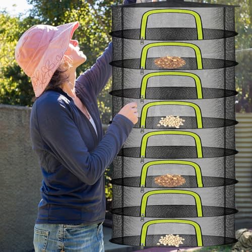 8 Layer Herb Drying Rack, Herb Drying Rack Hanging Mesh, Foldable Grass Drying Rack with U-Shaped Zipper, Garden Scissors, Hooks, for Drying Herbs Plants, Flowers, Fruits, Food - size: 8 Layers-23.62''