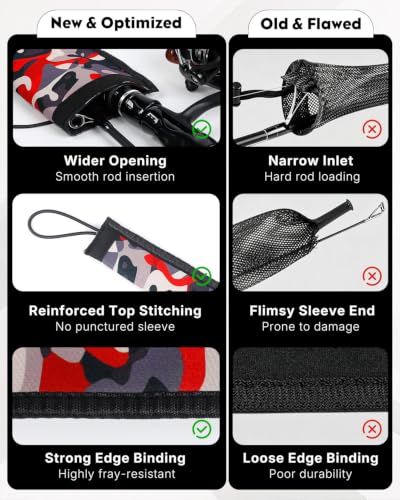 Pawfly Neoprene Fishing Rod Sleeve with Straps, Resistant Fishing Rod Socks | Lightproof Fishing Pole Sleeves, Fishing Rods Sleeve, for Transport, Storage, Protect Casting, Trolling & Spinning Rods - size: 65" - 5 Pack (w/ 5 Straps)
