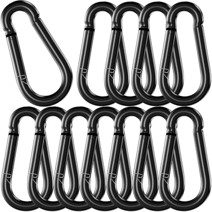12 Pack 4.7" Heavy Duty Carabiner Clips, M12 Black Galvanized Steel Spring Snap Hooks, Rust-Resistant Keychain Clips for Hammock, Camping, Hiking, Fishing, Swing Set - color: Black, size: M12-4.7"