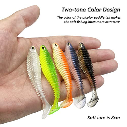 Soft Fishing Lures, 6.5cm/8cm Paddle Tail Swimbaits Soft Plastic Lures Kit for Bass Trout Walleye Crappie 30pcs/40pcs… - color: 6.5cm/2.55in - 40pcs