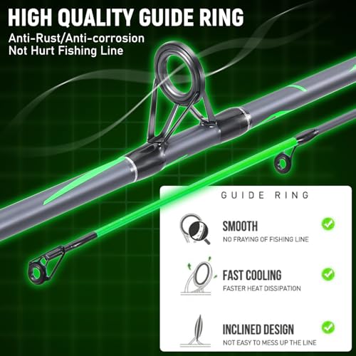Sougayilang Spinning Rods, Strong Carbon&Glass Composite Fishing Pole with Stainless Steel Line Guides for Catfish- 7'0" - color: Green