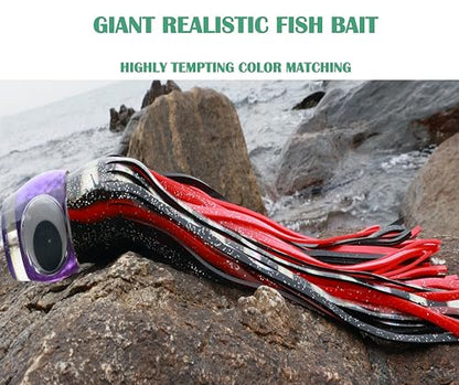 13.4Inch Fishing Trolling Lures Saltwater Trolling Skirted Lures Offshore Big Game Artificial Fishbait for Tuna Marlin Deep Sea Octopus Squid Skirts Rigged Hooks - color: colourA kit